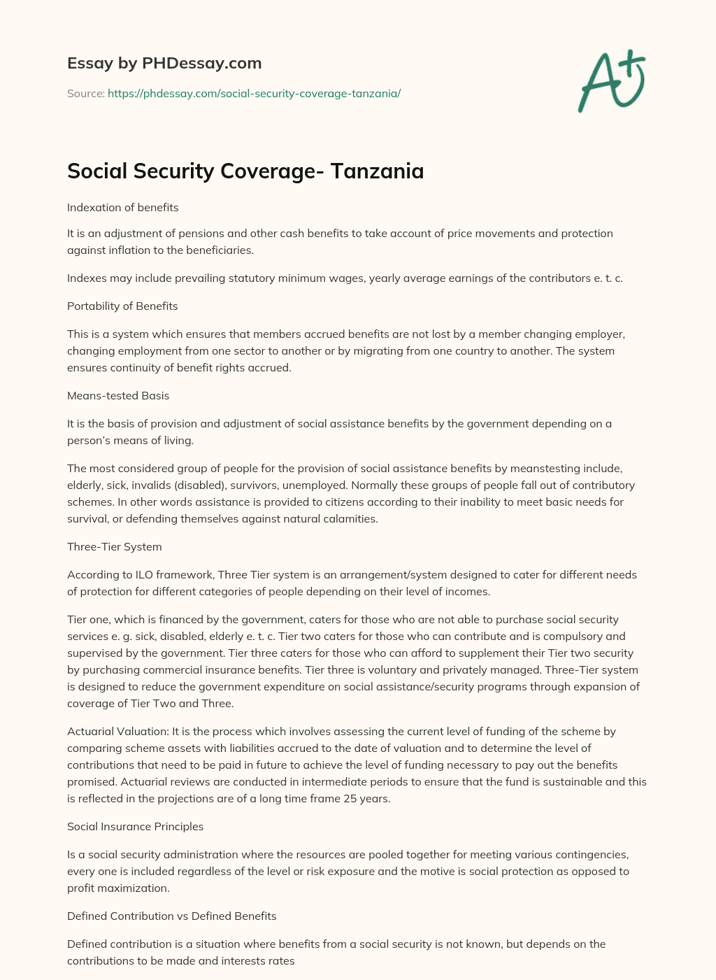 Social Security Coverage- Tanzania essay