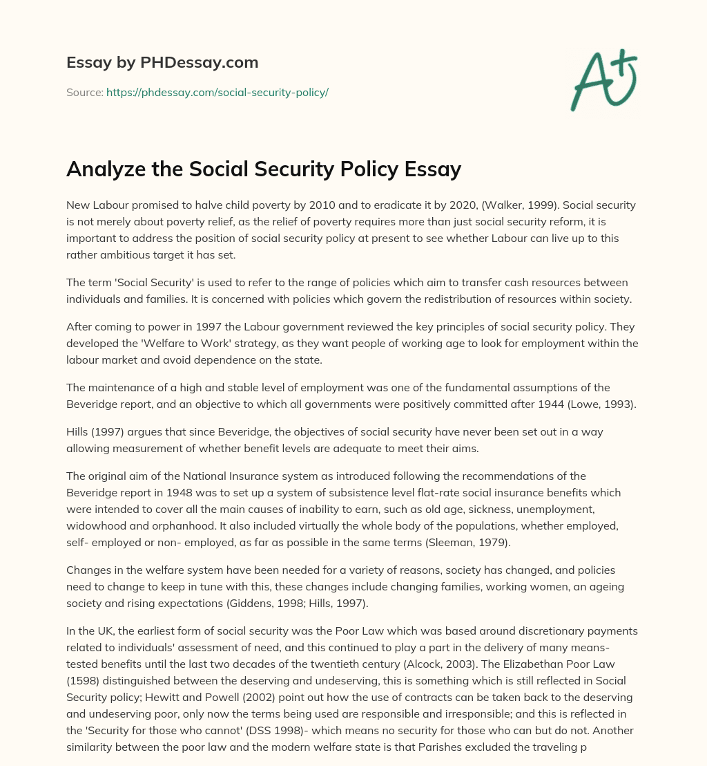 Analyze the Social Security Policy Essay essay