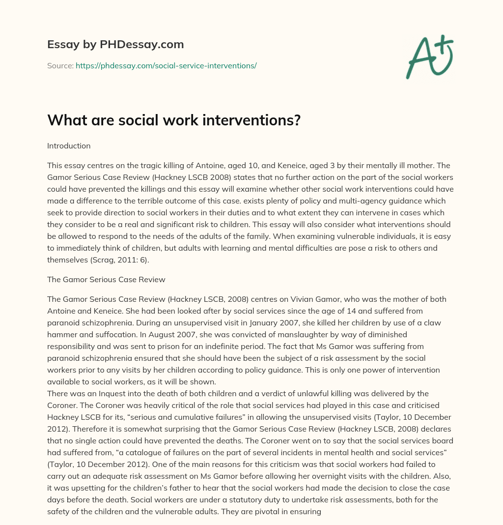 social work intervention essay