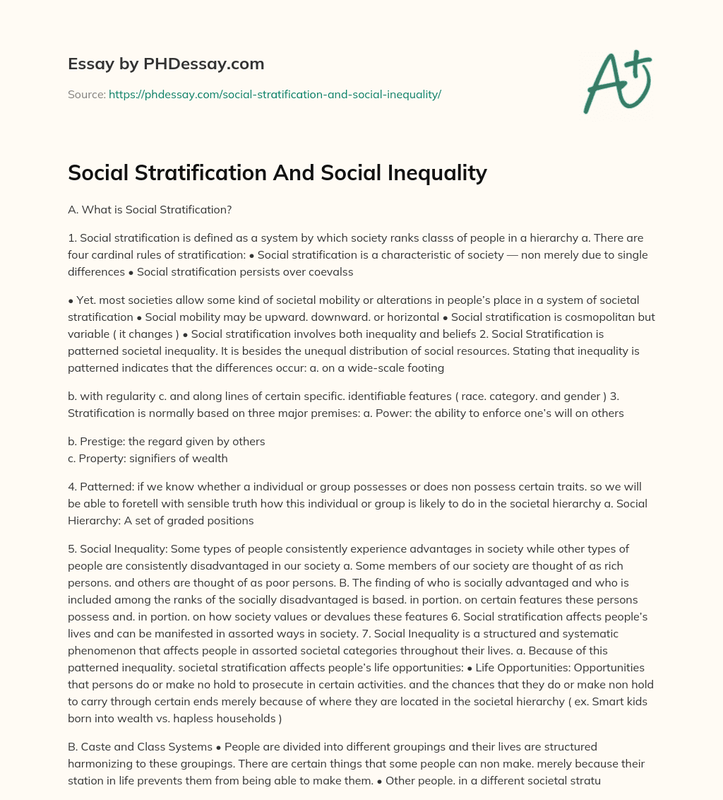essay on social stratification
