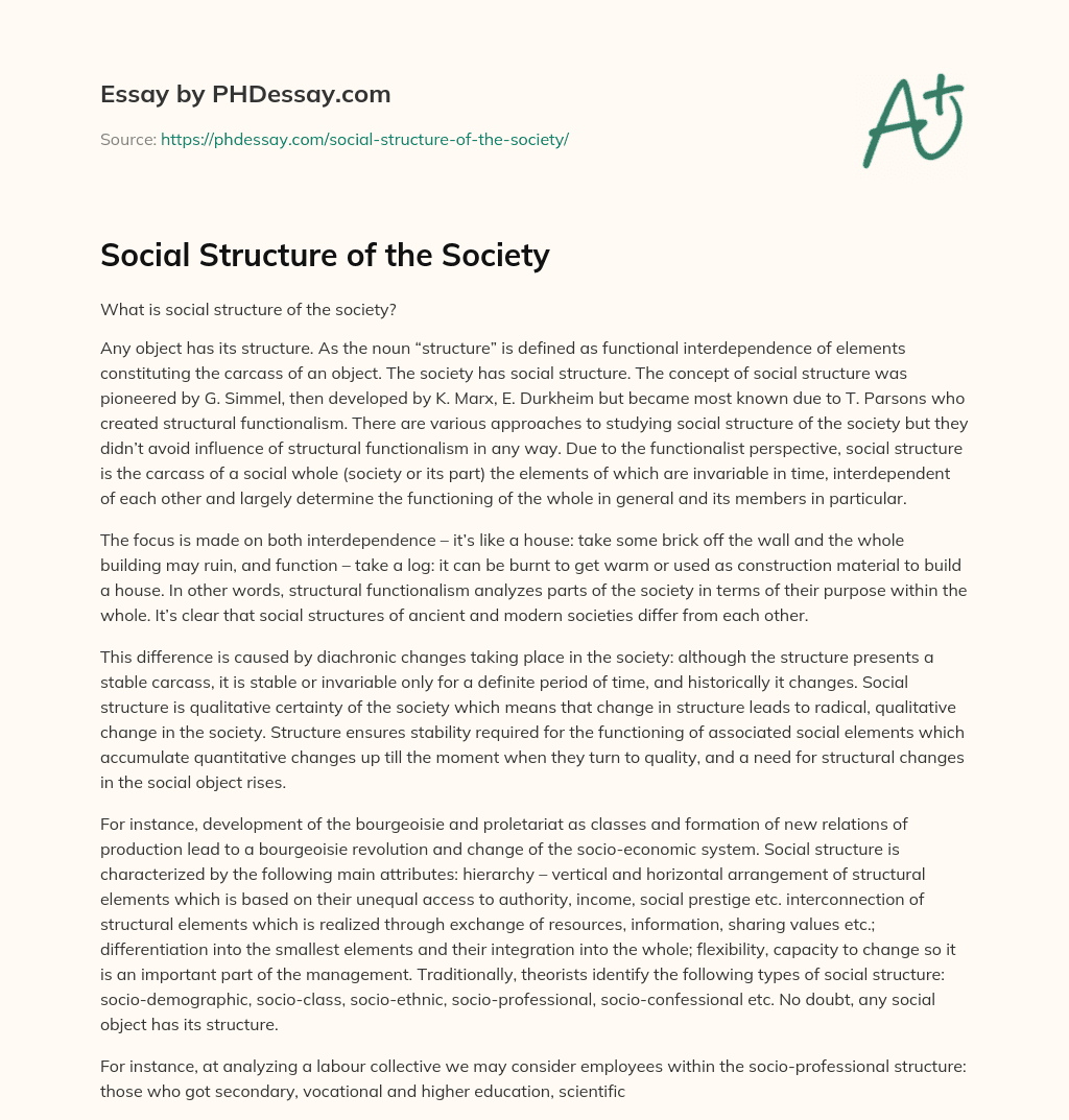 Social Structure of the Society essay