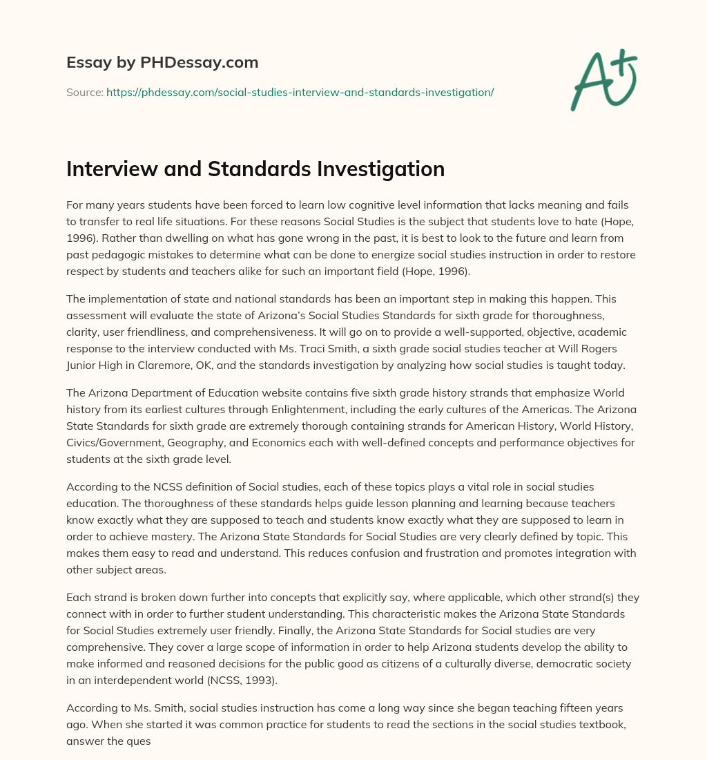 Interview and Standards Investigation essay