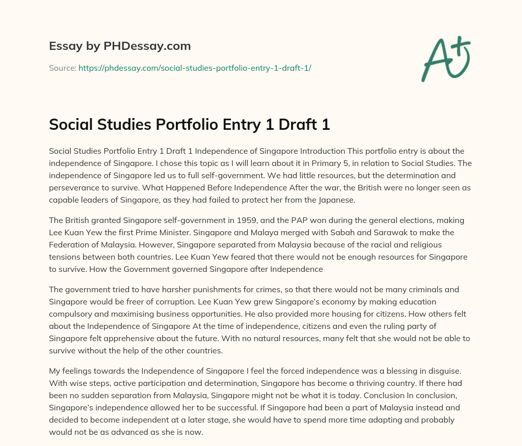 Social Studies Portfolio Entry 1 Draft 1 (300 Words)