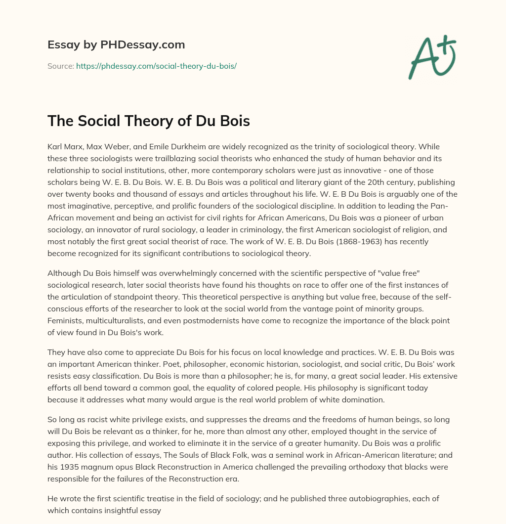 The Social Theory of Du Bois