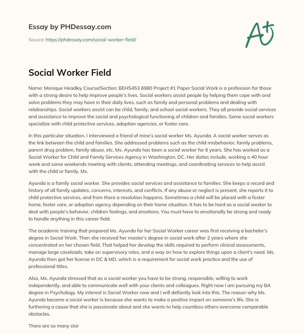 Social Worker Field essay
