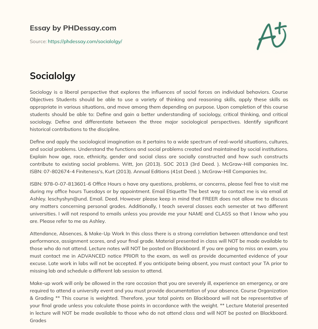 Course Objectives for Sociology: Understanding Social Forces on Individual Behaviors essay