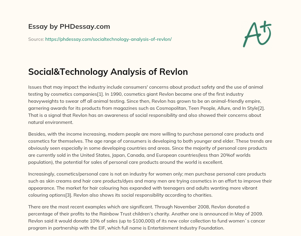 Social&Technology Analysis of Revlon essay