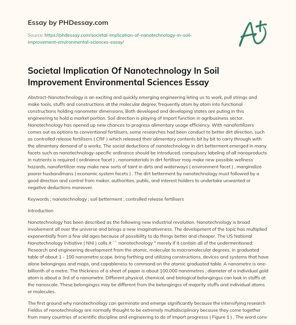Societal Implication Of Nanotechnology In Soil Improvement Environmental Sciences Essay essay