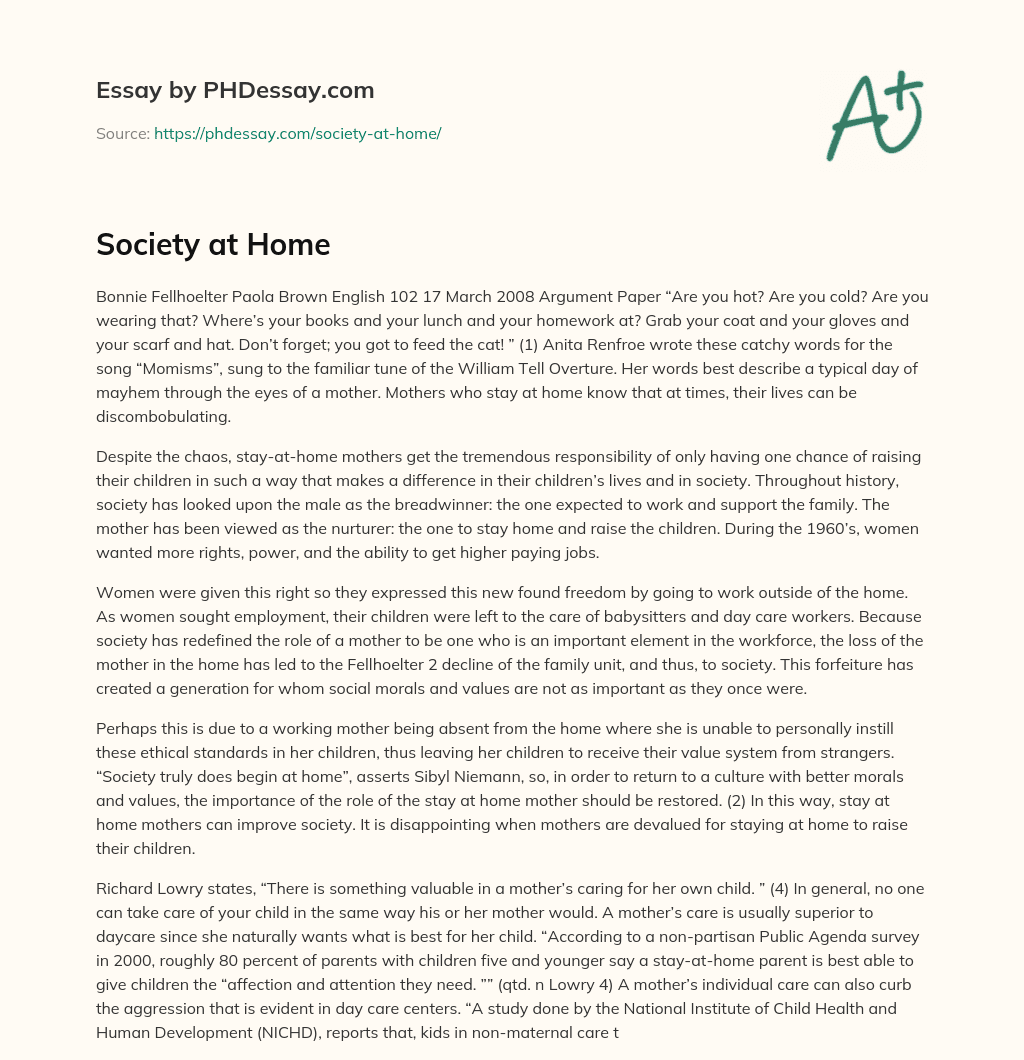Society at Home essay