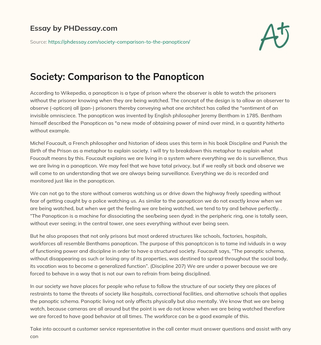 Society: Comparison to the Panopticon essay