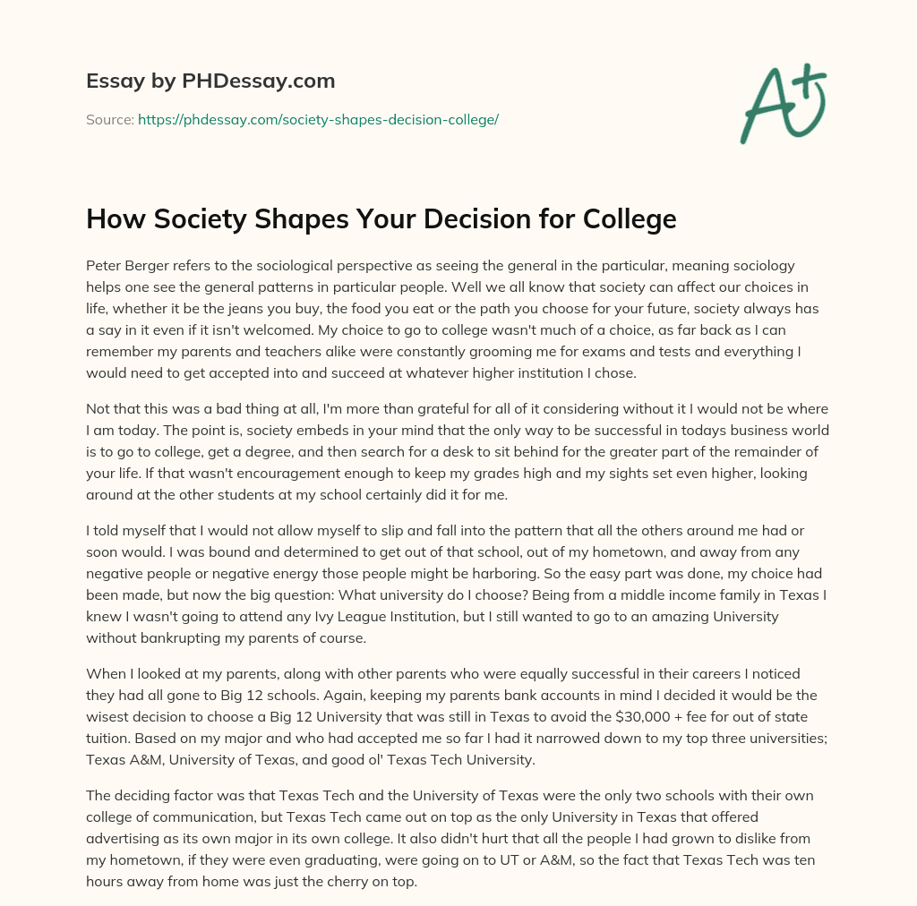How Society Shapes Your Decision for College essay