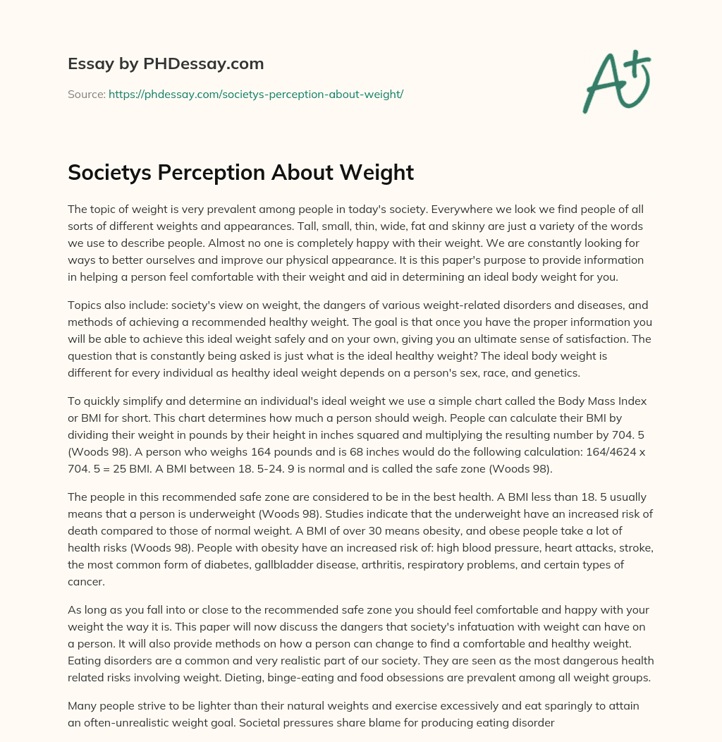 Societys Perception About Weight essay