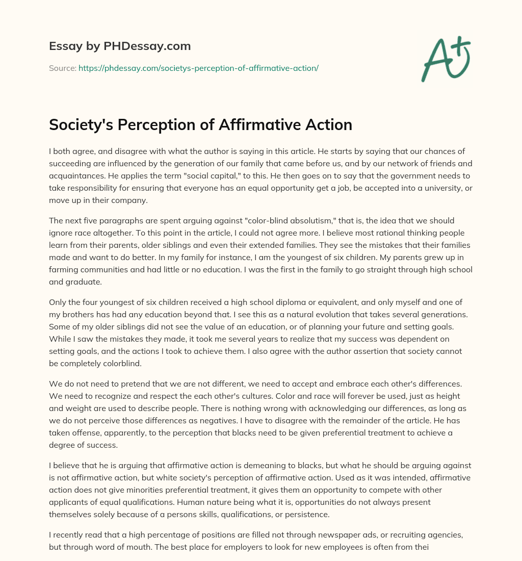Society’s Perception of Affirmative Action essay