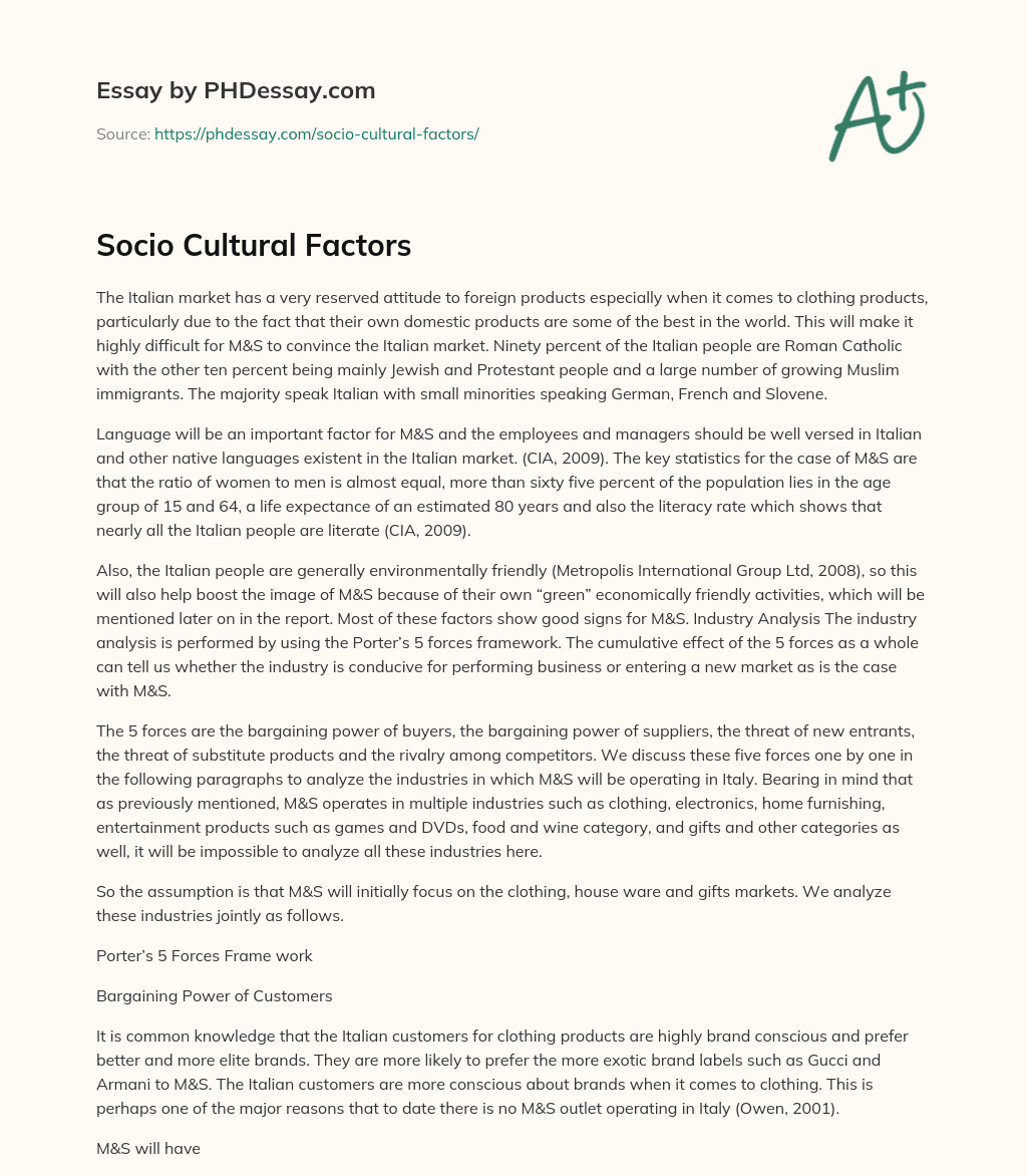 Socio Cultural Factors essay