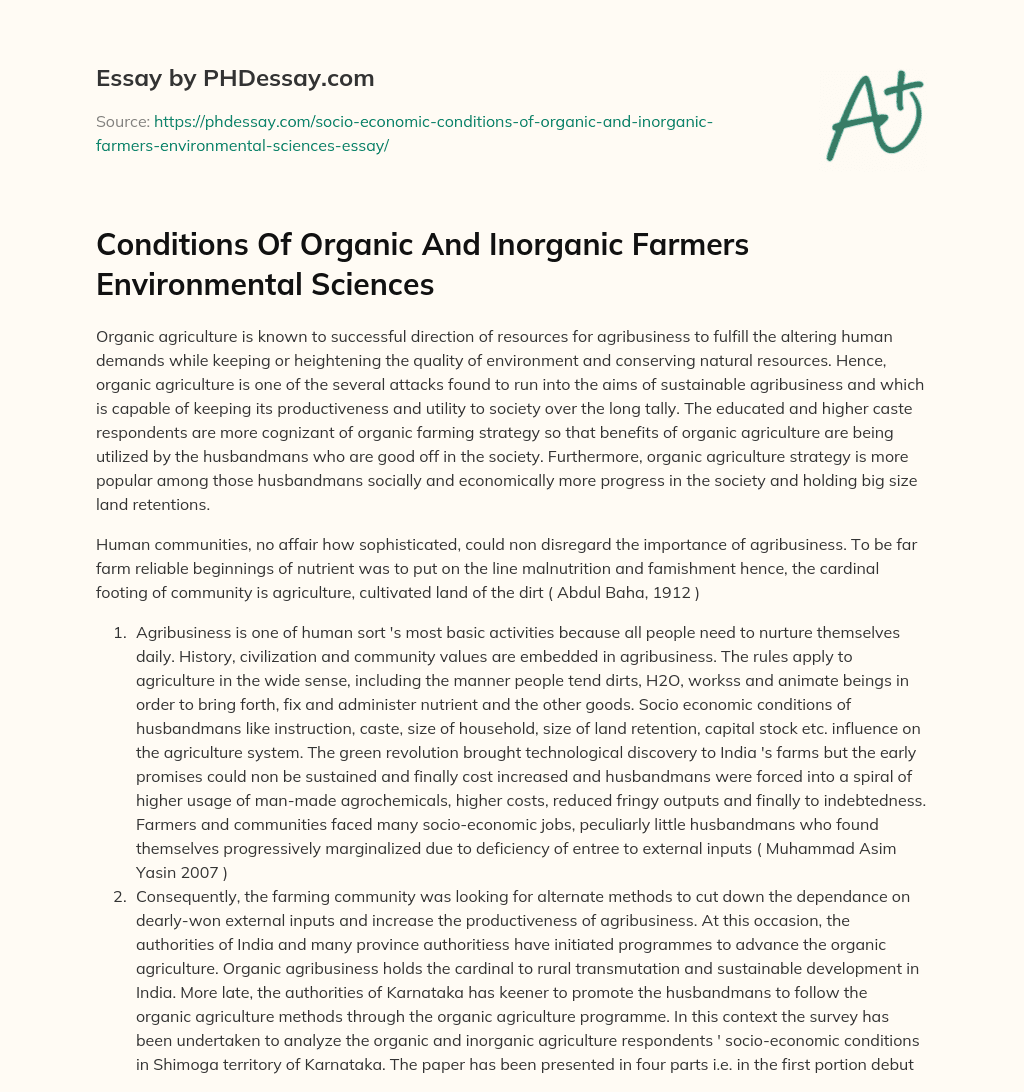 Conditions Of Organic And Inorganic Farmers Environmental Sciences essay