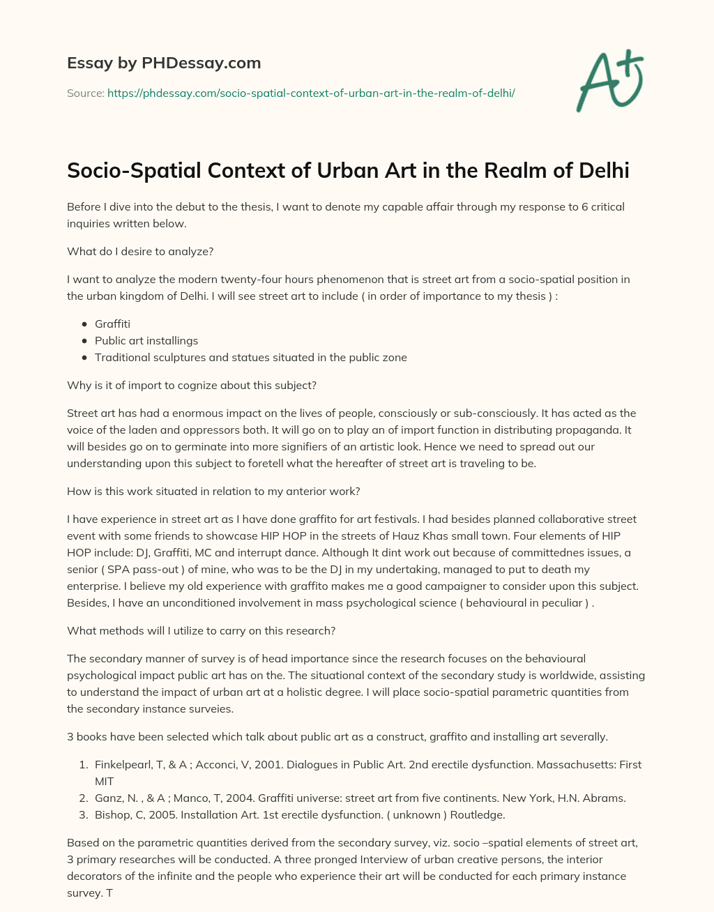 Socio-Spatial Context of Urban Art in the Realm of Delhi essay