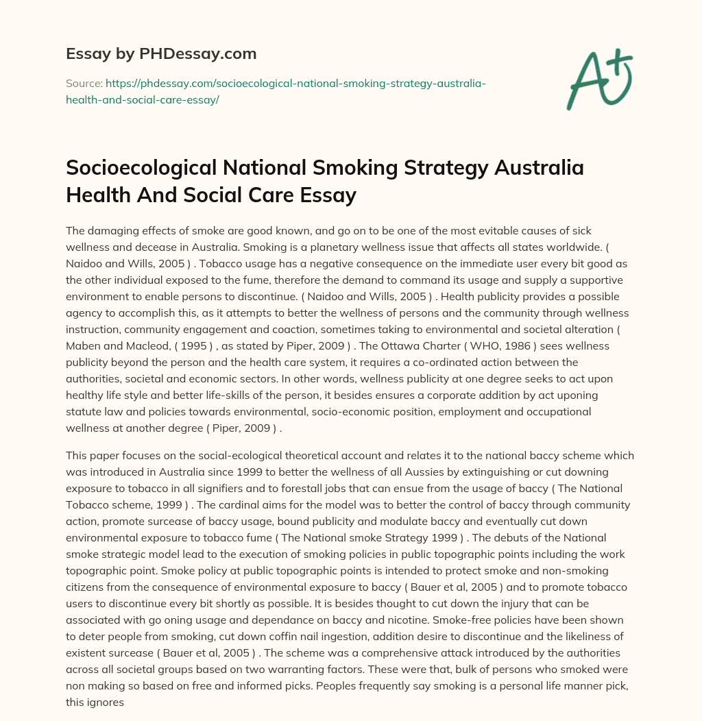 Socioecological National Smoking Strategy Australia Health And Social Care Essay essay