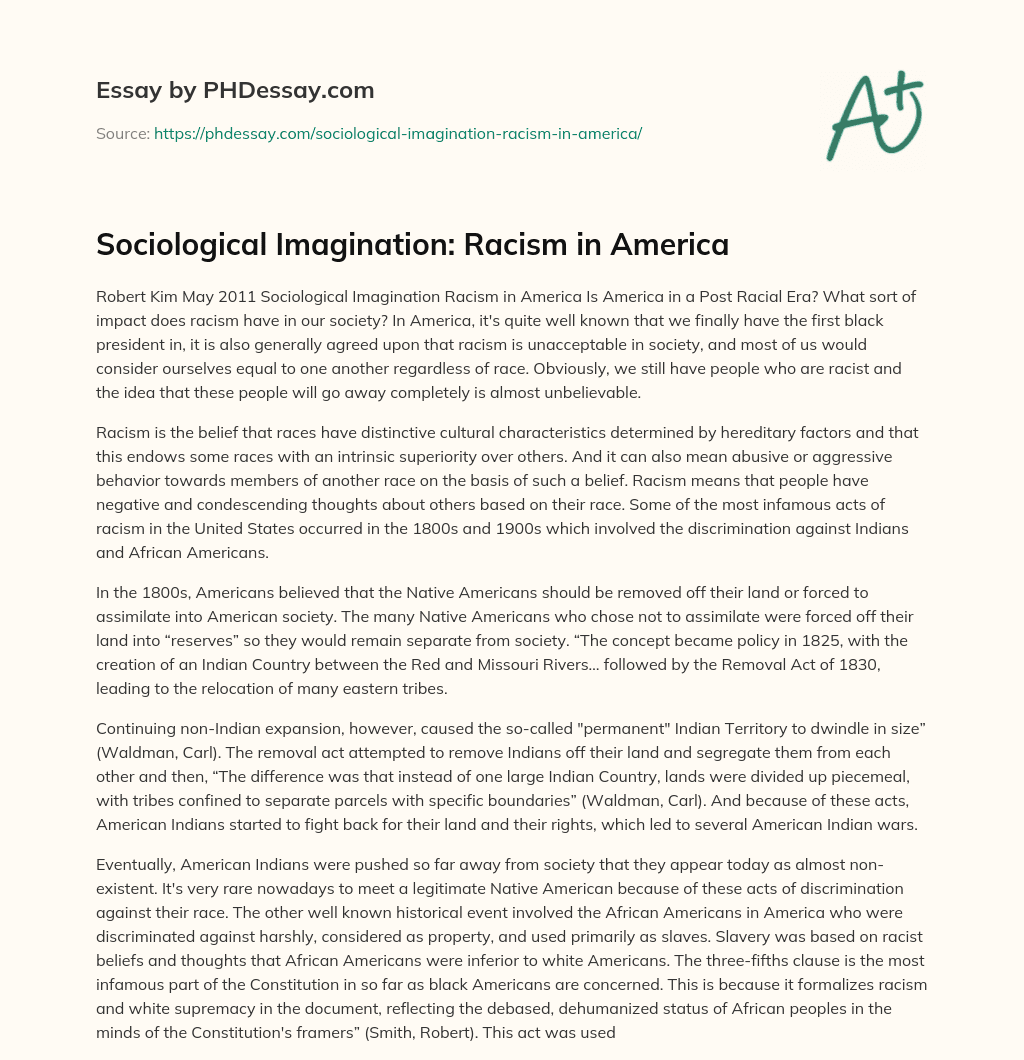 Sociological Imagination: Racism in America essay
