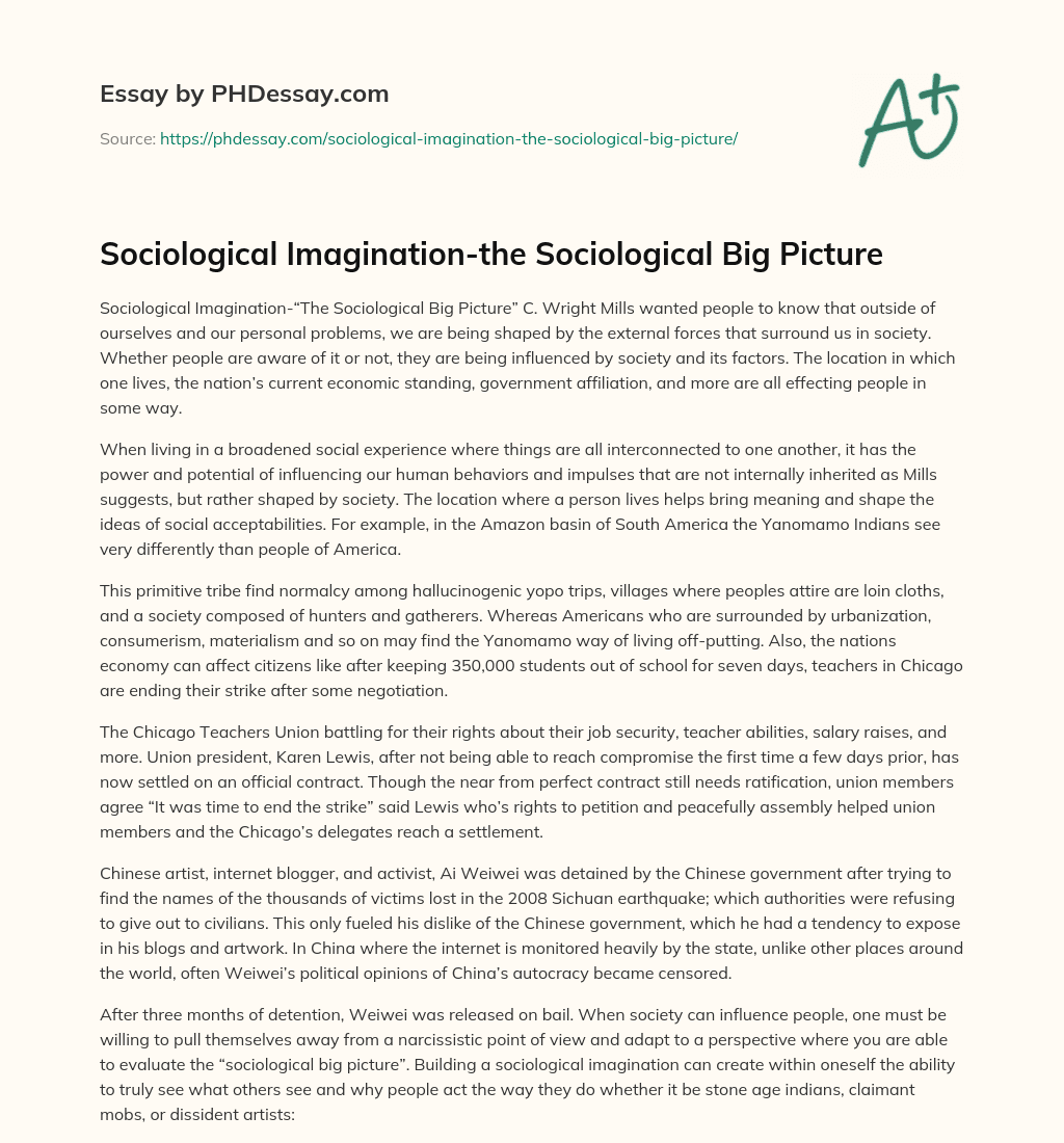 Sociological Imagination-the Sociological Big Picture essay