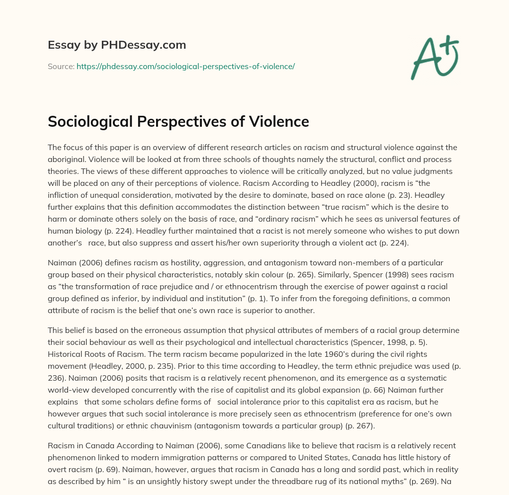 Sociological Perspectives of Violence essay