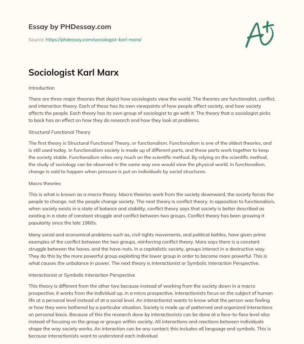 Sociologist Karl Marx essay