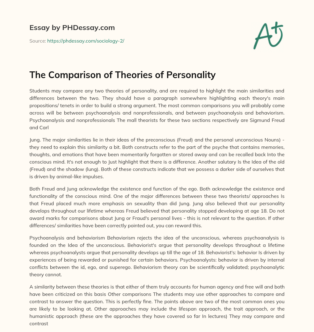 The Comparison of Theories of Personality essay