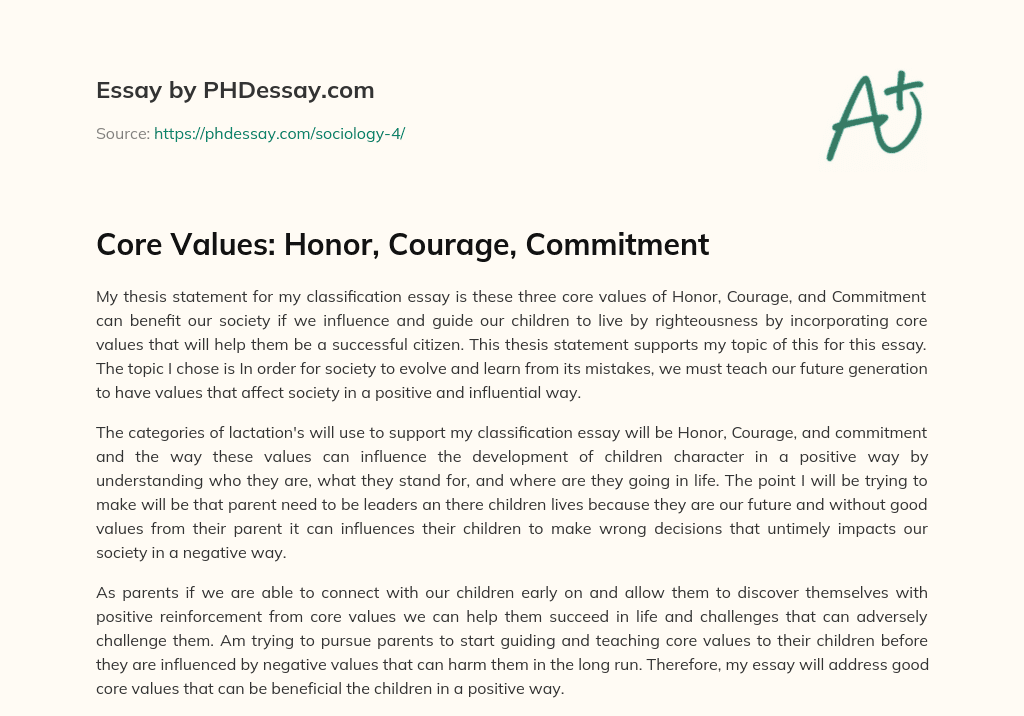 Core Values: Honor, Courage, Commitment essay
