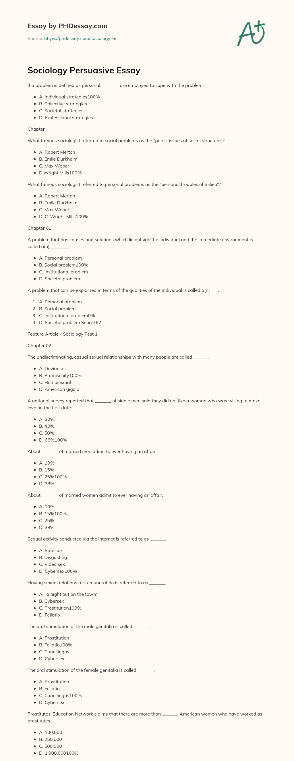 Sociology Persuasive Essay essay