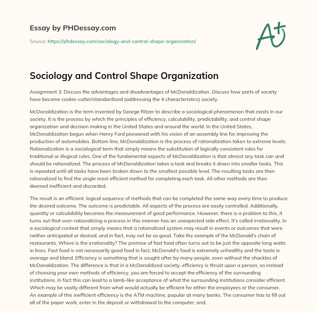 Sociology and Control Shape Organization essay