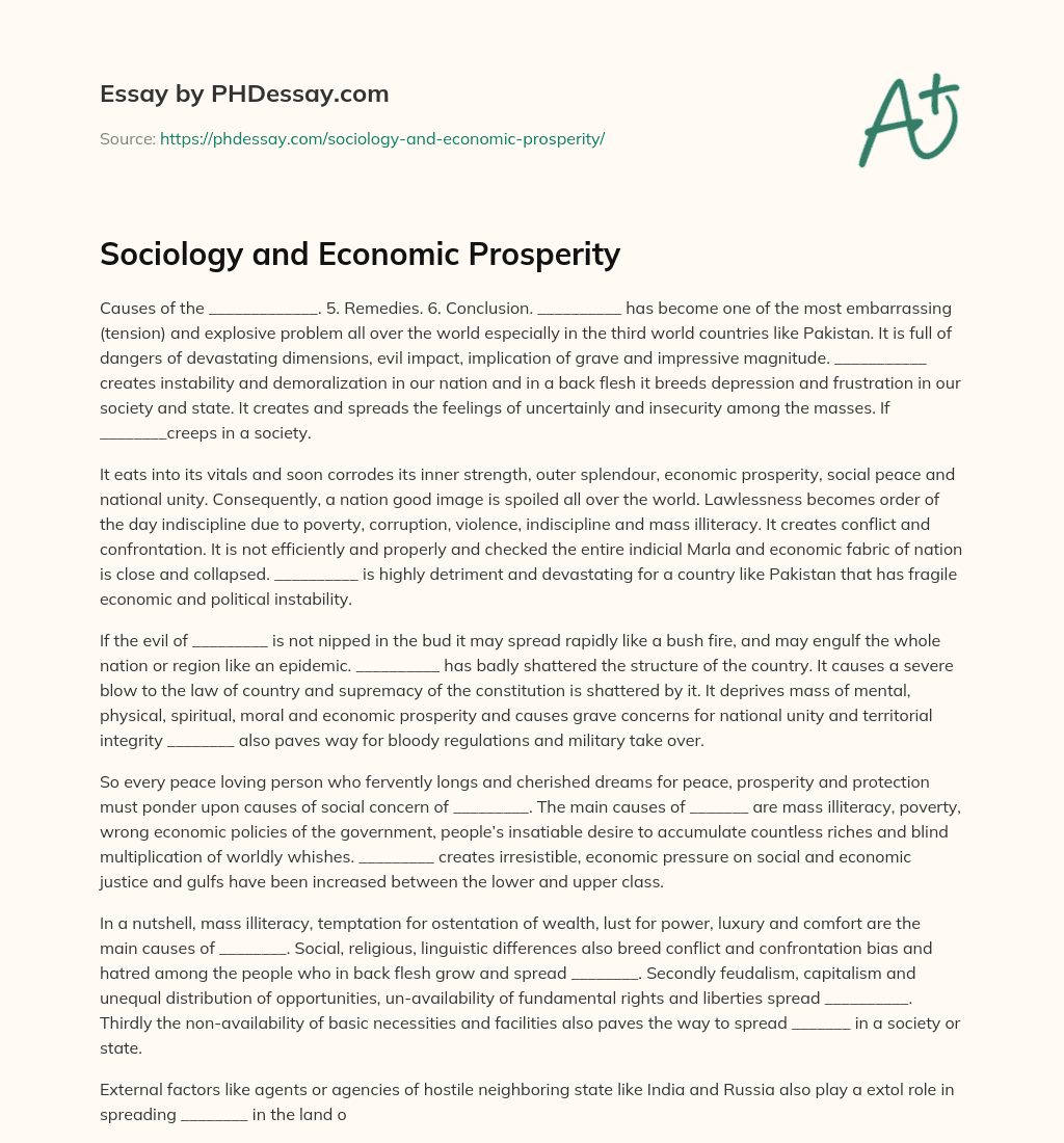 Sociology and Economic Prosperity essay