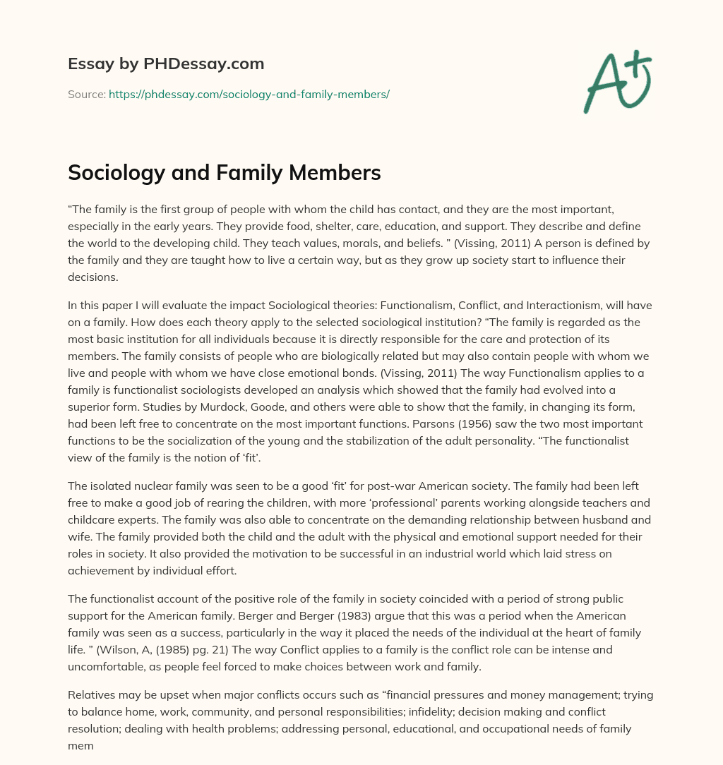 Sociology and Family Members essay