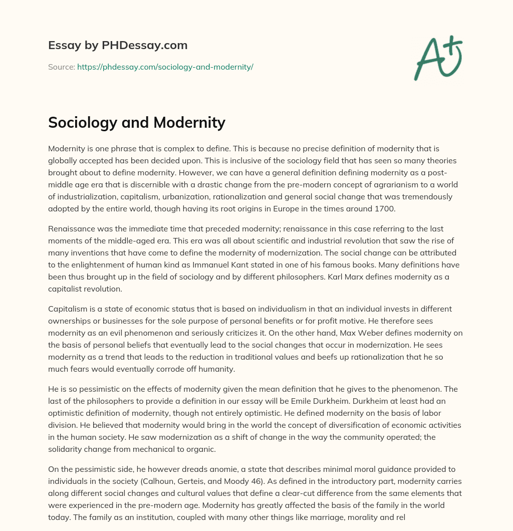Sociology and Modernity essay