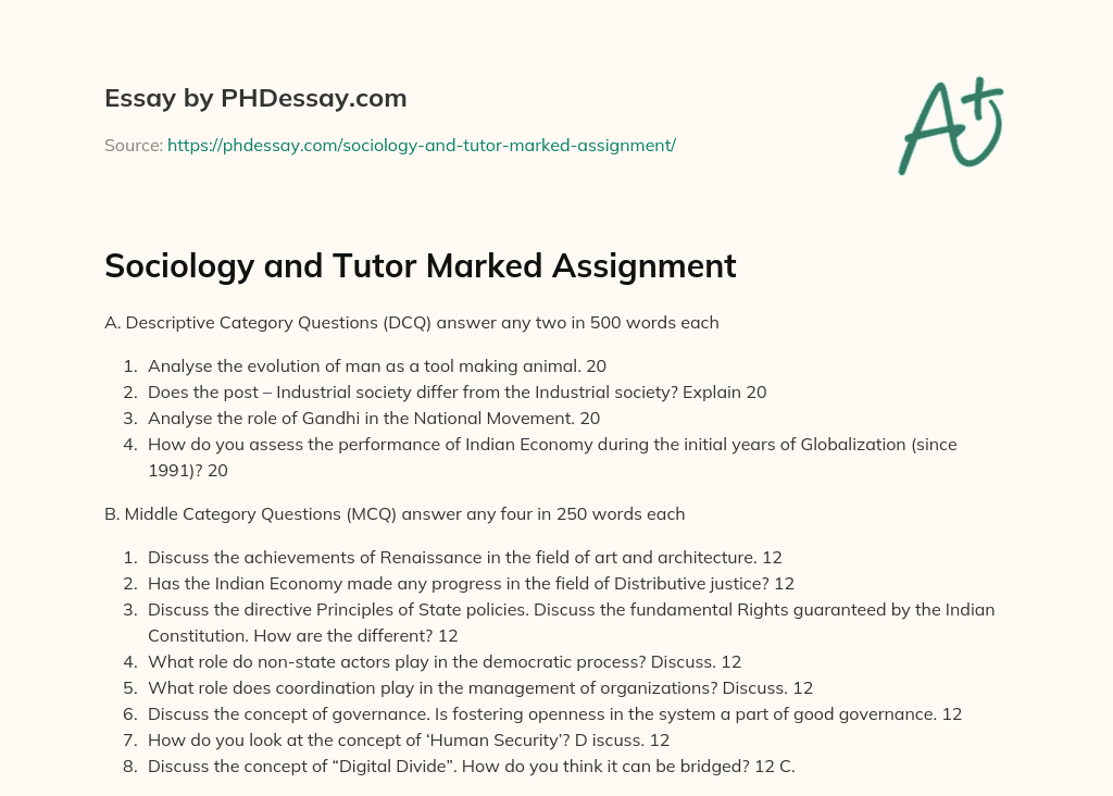Sociology and Tutor Marked Assignment essay