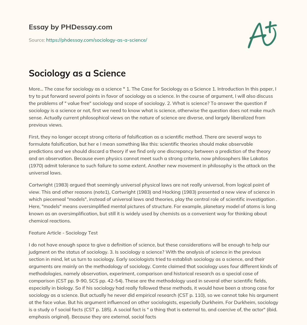 Sociology as a Science essay