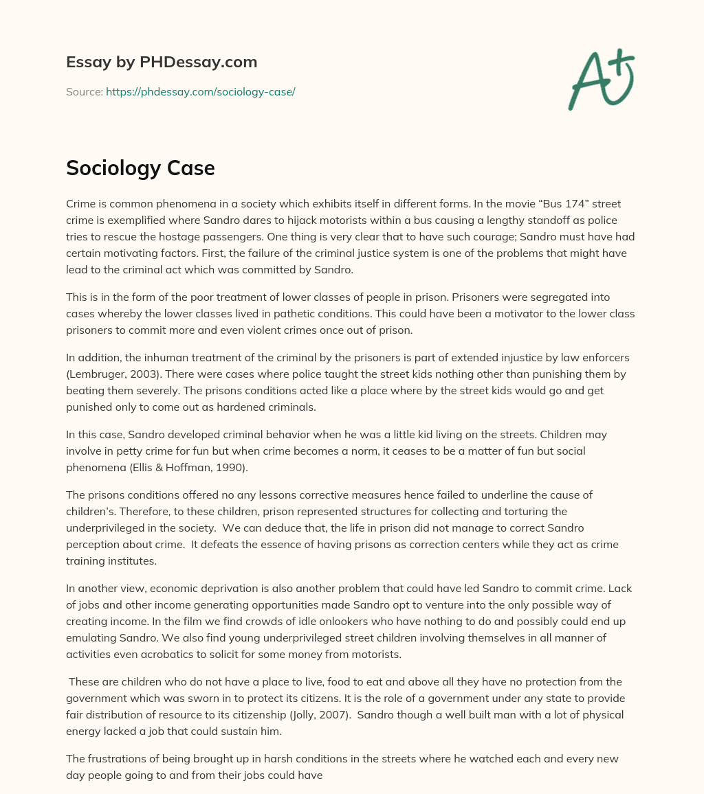 Sociology Case essay