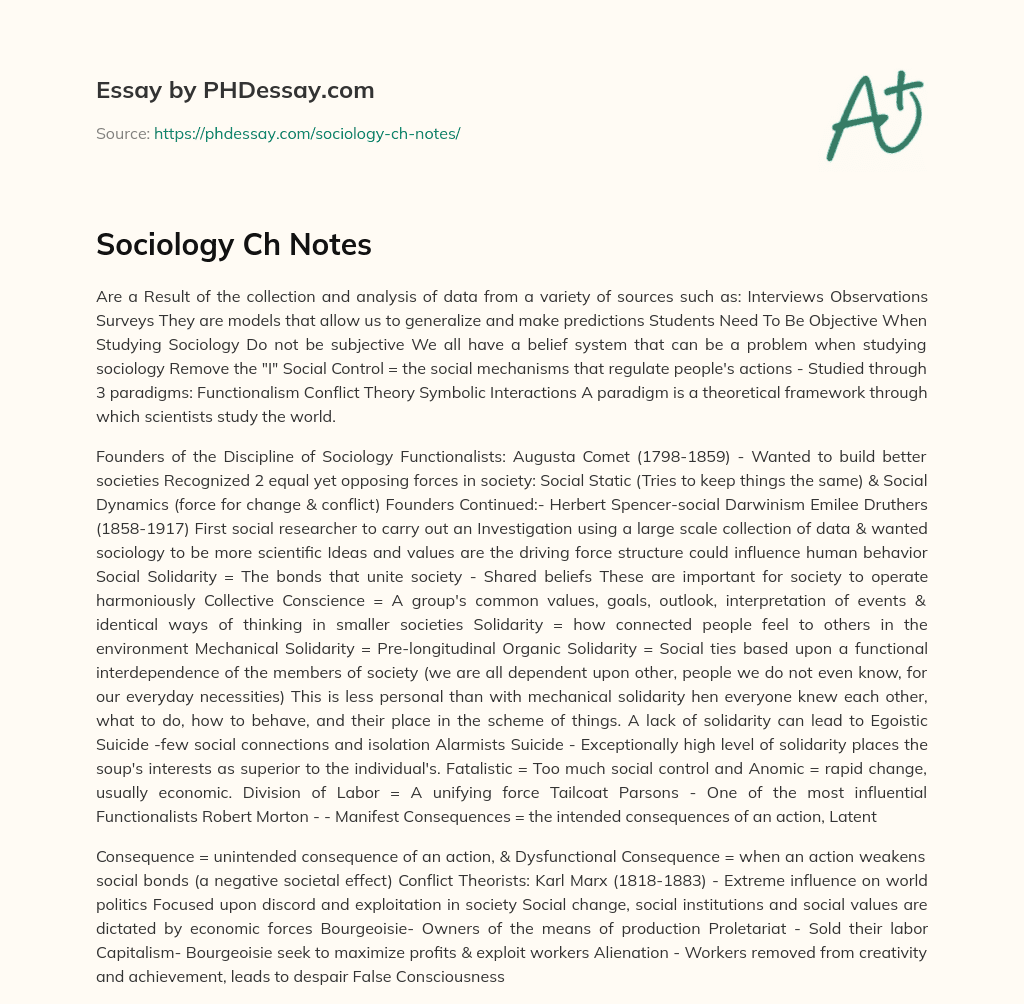 Sociology Ch  Notes essay