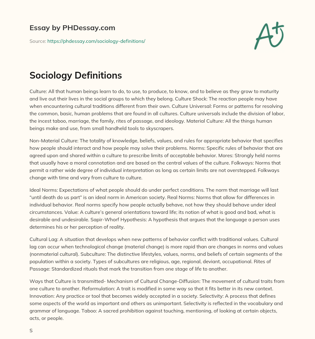 Sociology Definitions essay
