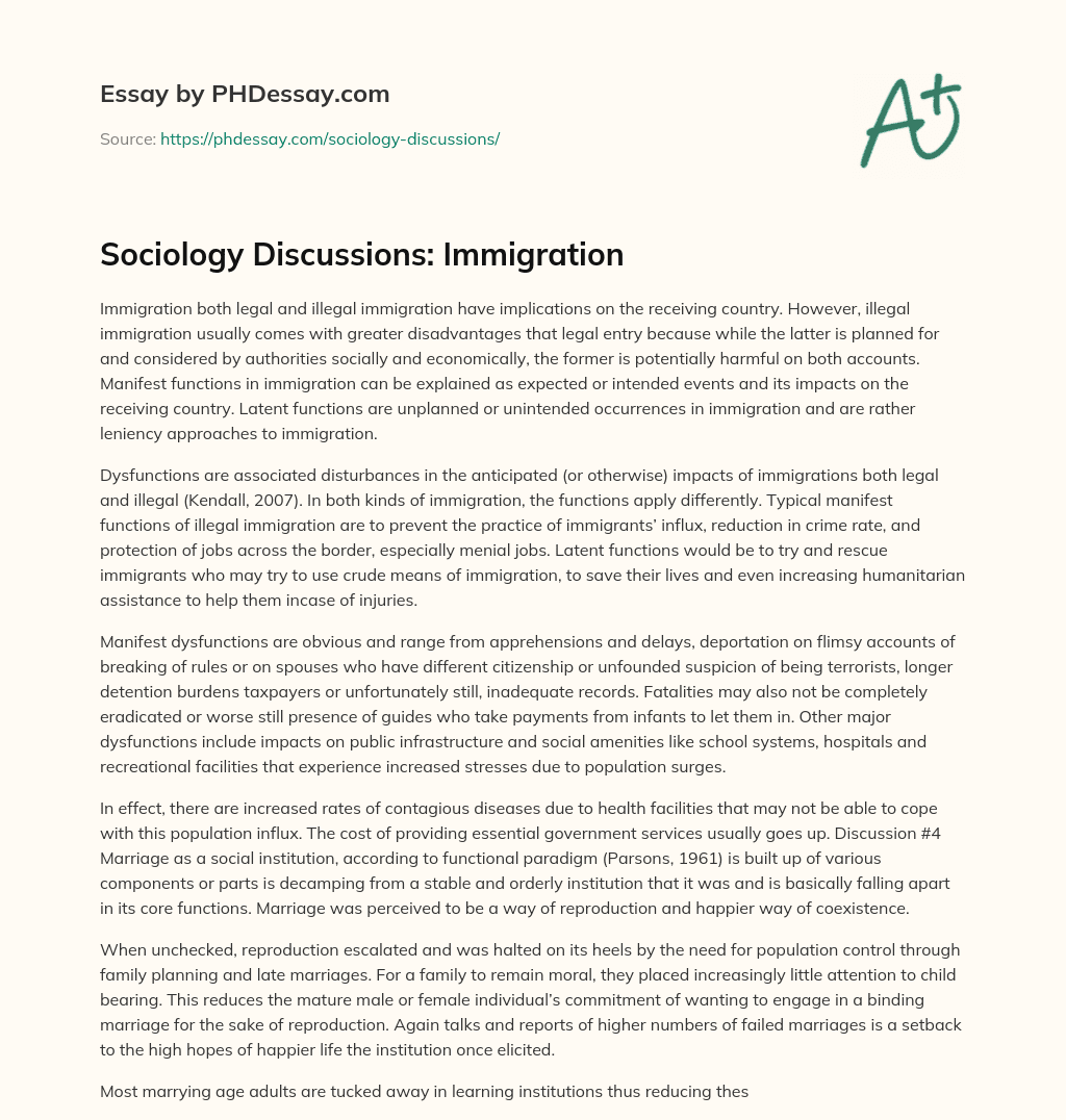 Sociology Discussions: Immigration essay