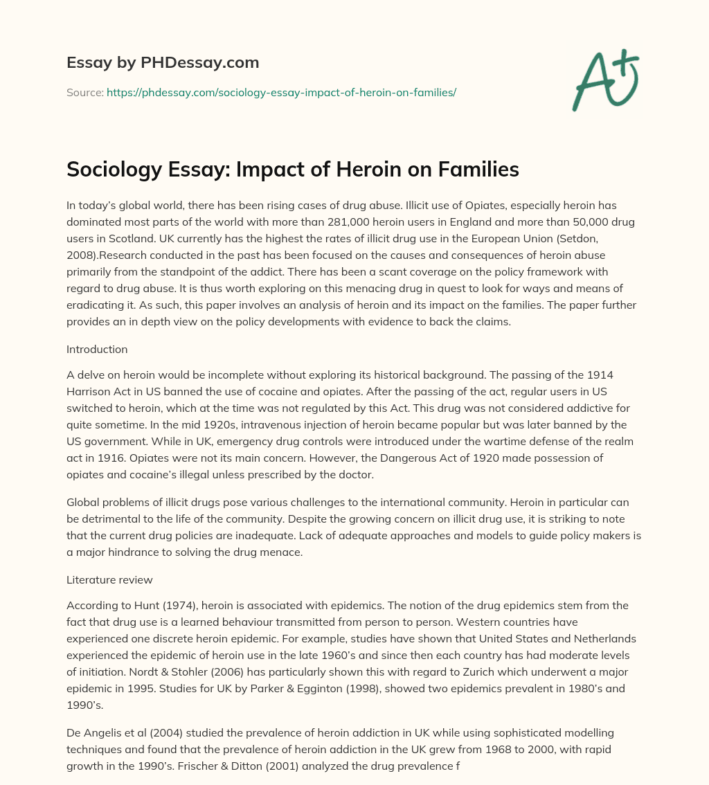 Sociology Essay: Impact of Heroin on Families essay