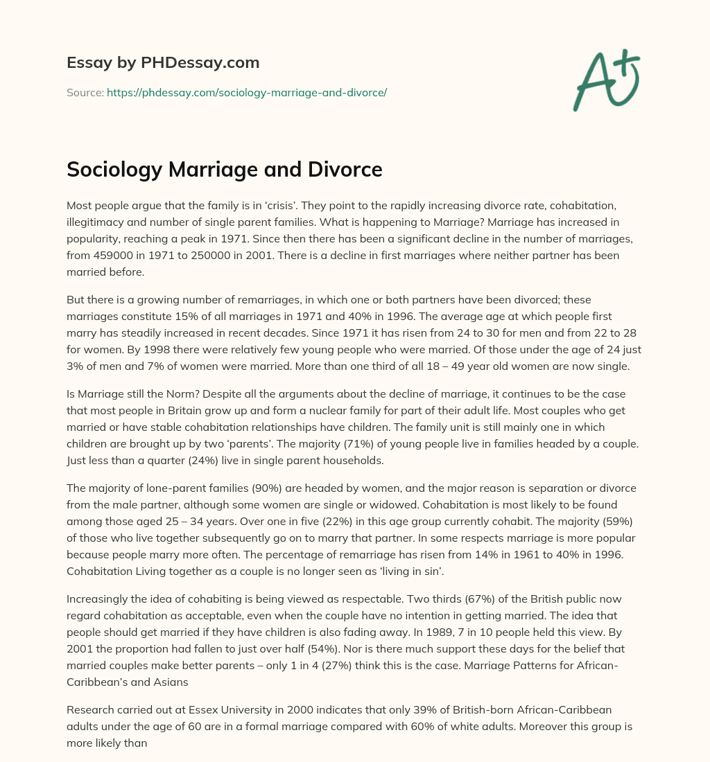 Sociology Marriage and Divorce essay