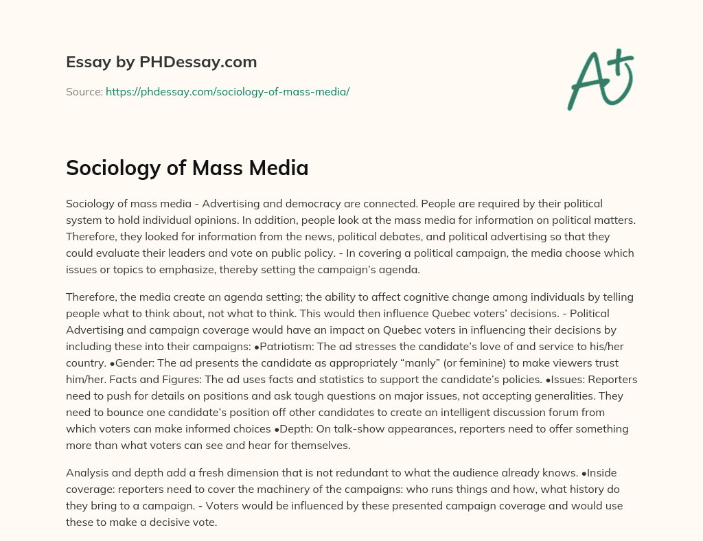 mass media sociology essay