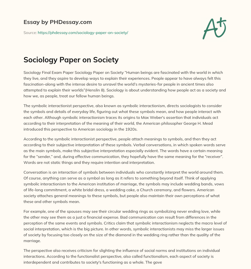 Sociology Paper on Society essay
