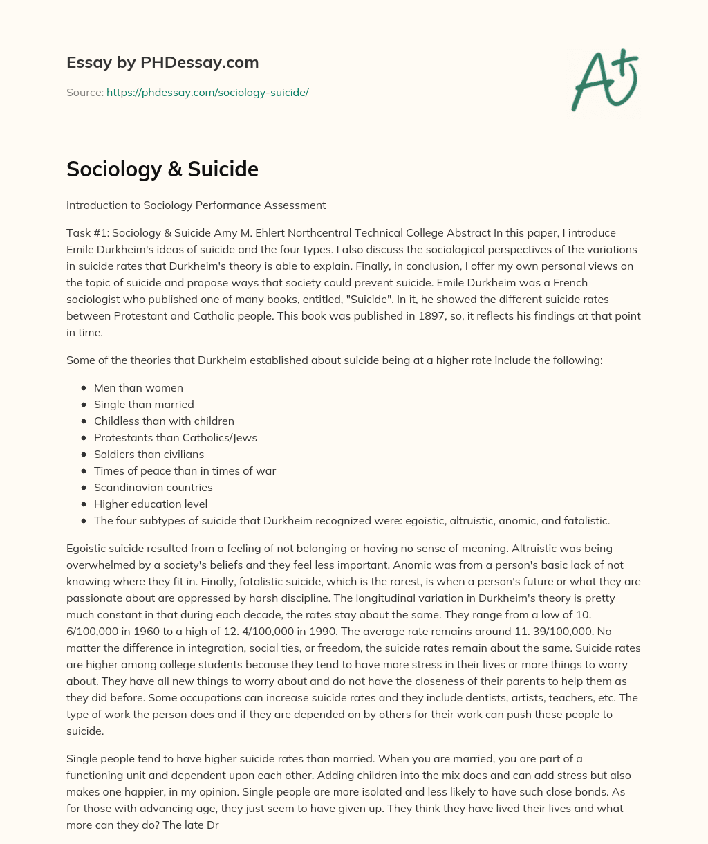 Sociology & Suicide essay