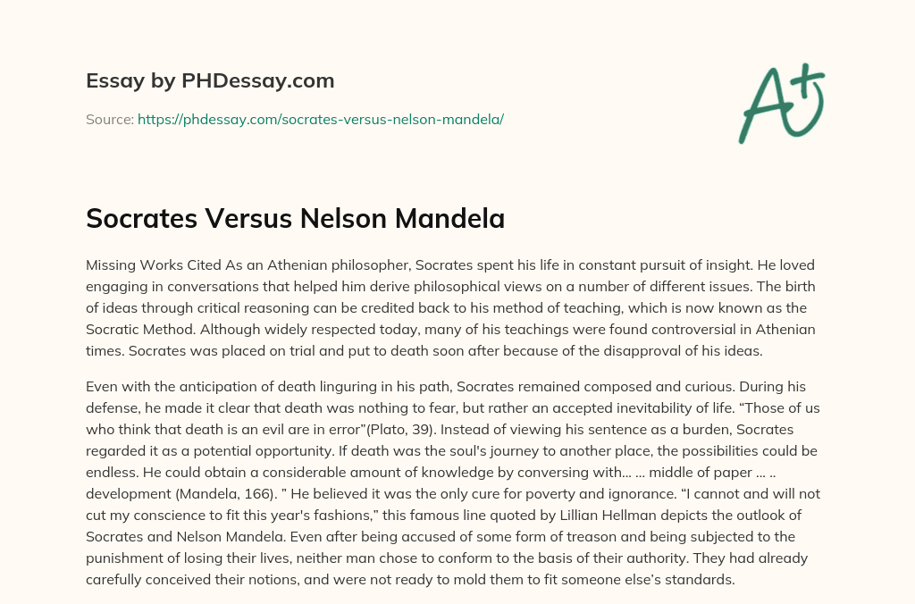 Socrates Versus Nelson Mandela essay