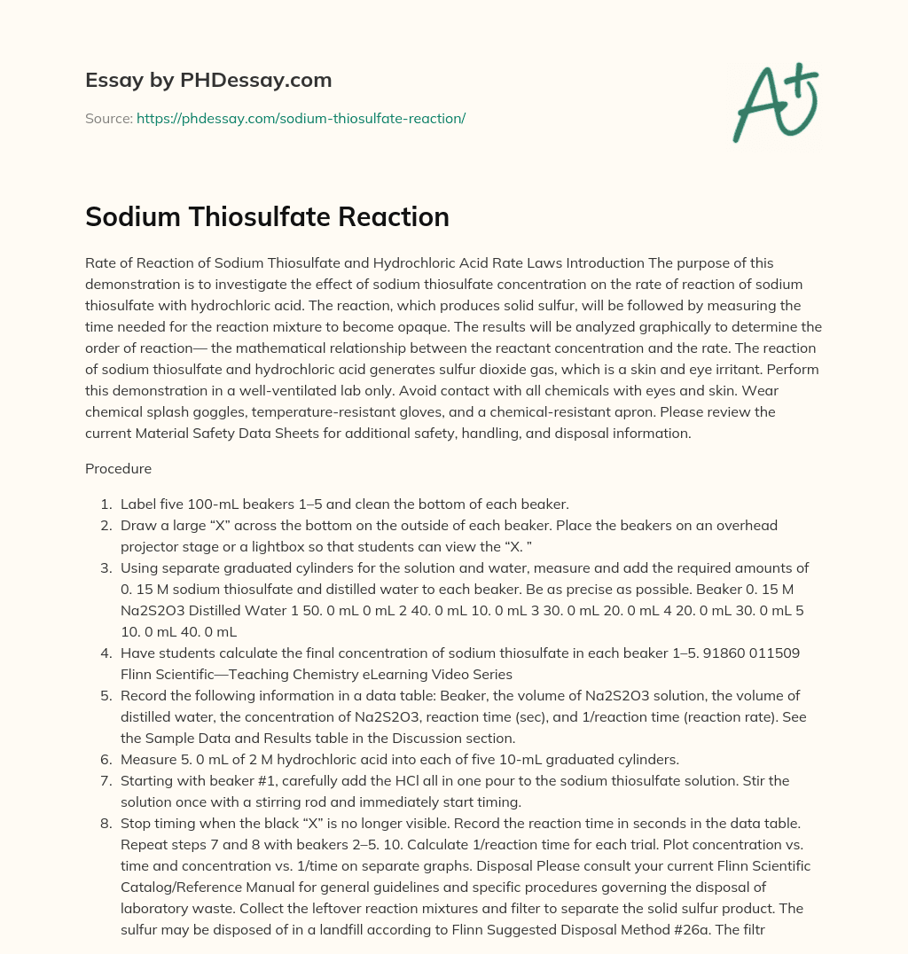 Sodium Thiosulfate Reaction essay