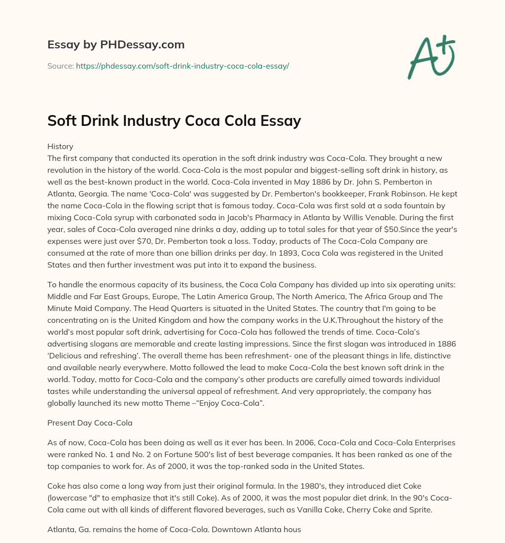 Soft Drink Industry Coca Cola Essay essay
