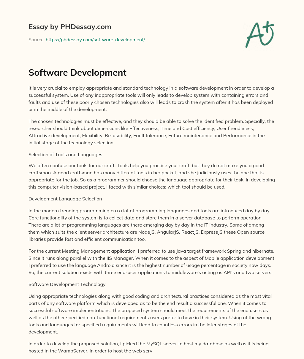essay about software development