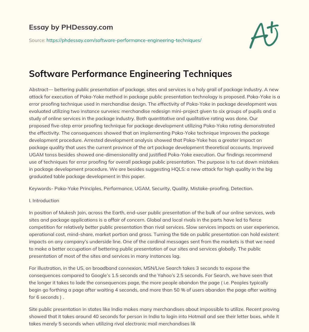 Software Performance Engineering Techniques essay