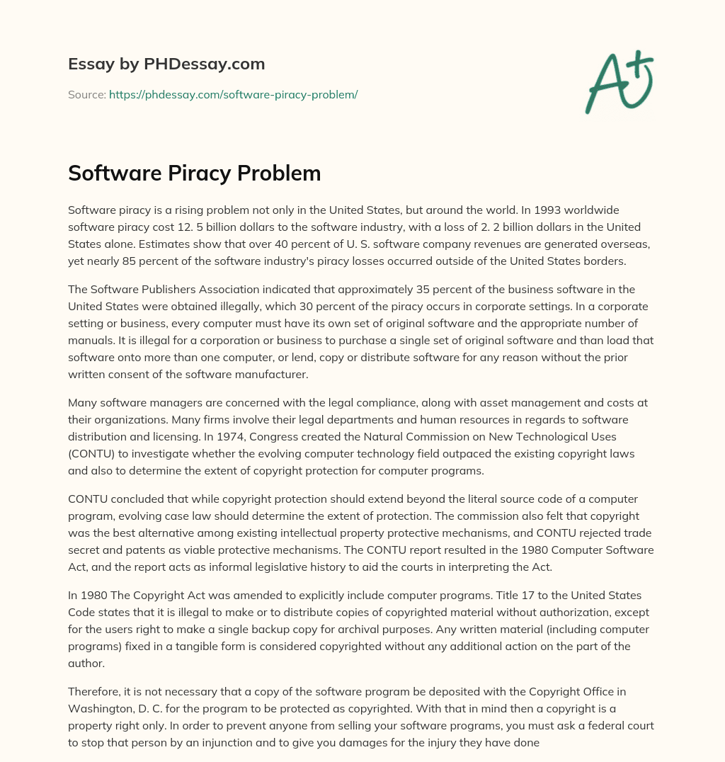Software Piracy Problem essay