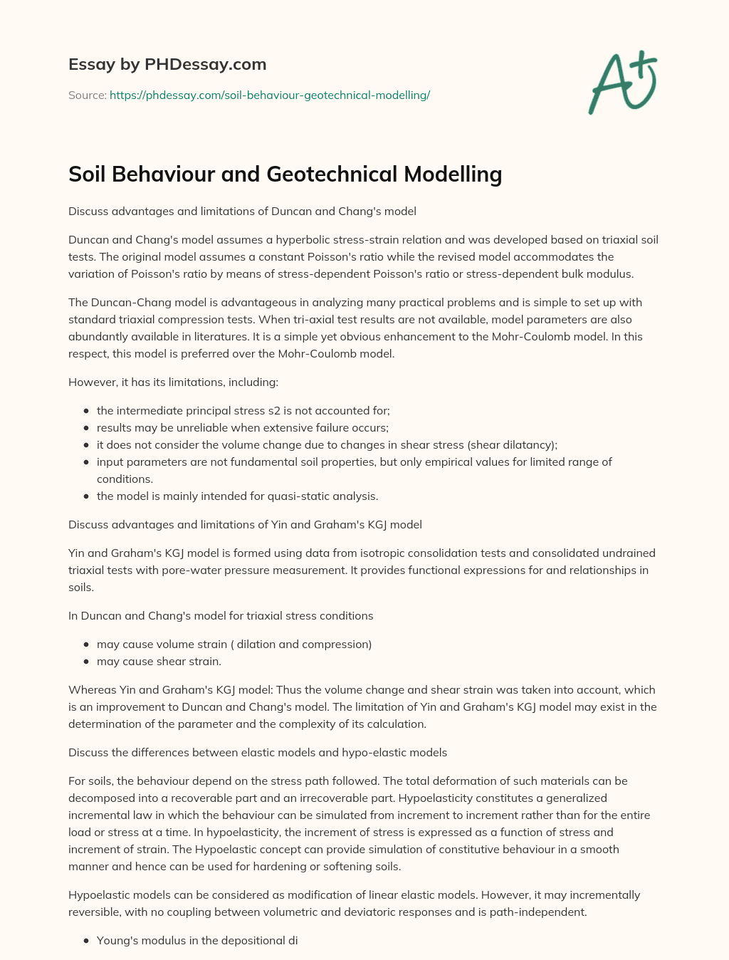 Soil Behaviour and Geotechnical Modelling essay